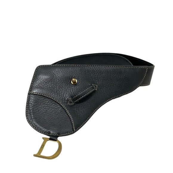 Auth DIOR/ChristianDior Dark Brown Leather Belt - Picture 1 of 8